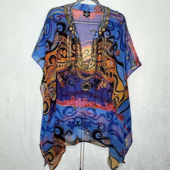 Zeugari Bohemian Silk Beach Cover Up Size Small - Picture 1 of 16